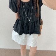 蝴蝶結刺繡布短褲